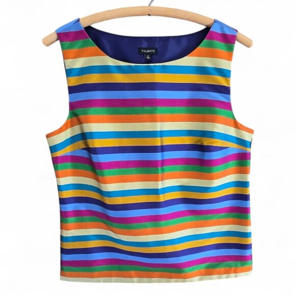 Talbots Womens Size 8 Colorful Striped Sleeveless Silk Shell Tank Top - Picture 1 of 6